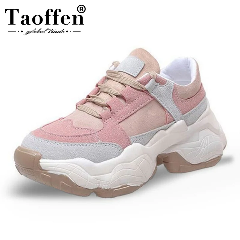 Online TAOFFEN Candy Colors 2019 zapatillas de moda Zapatos vulcanizados mujer joven señorita gruesa inferior caminar diario Club zapatillas tamaño 35 40