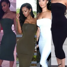 Sexy strapless women summer white black midi dress 2017 new fashion brief slim club bodycon bandage party dresses