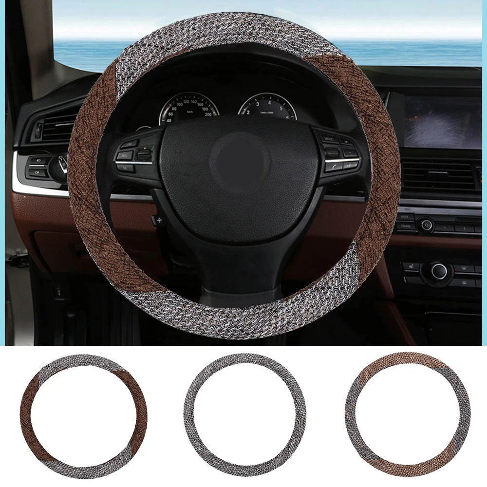 

Car Auto Universal flax linum breathable Elastic Steering Wheel Cover anti-slip Car Covers Interior Accessories Hot Sale