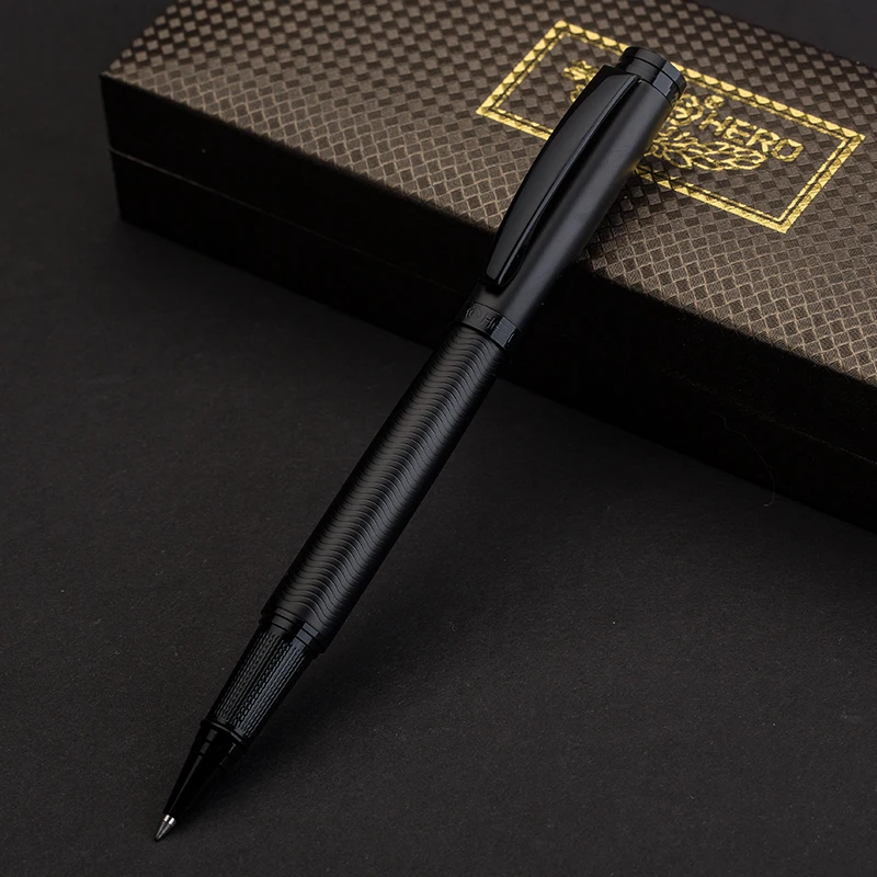 1 шт., Высококачественная матовая Черная Ручка-роллер, металлическая ручка Hero, деловая подпись в офисе, нейтральные ручки с роскошной подарочной коробкой
