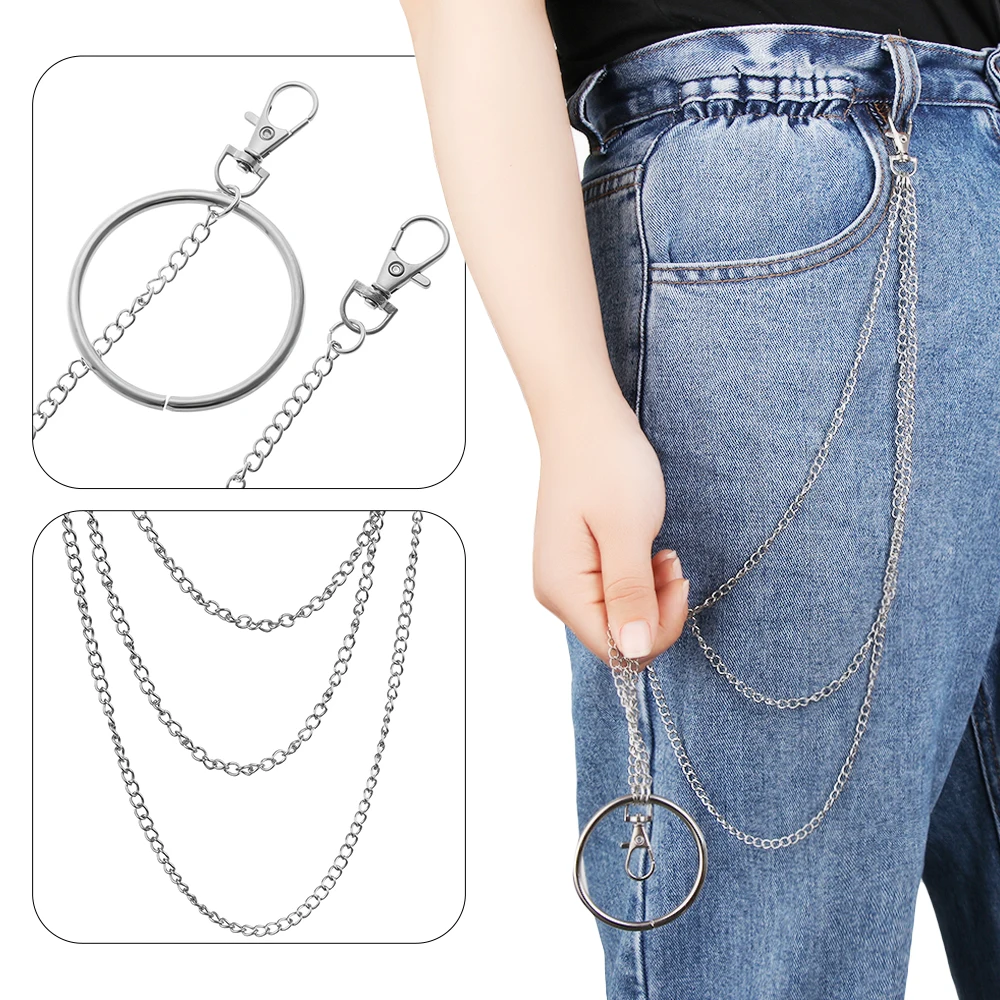 

1PC Punk Hip-hop Leather Belts Waist Chain Pants Chain Wallet Biker Link Jeans Silver Metal Trinket Unisex Clothing Accessories