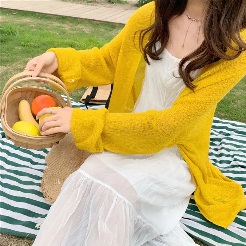 

2019 spring new women's clothes Korea lazy wind loose long knit cardigan thin coat summer seaside holiday sunscreen shirt