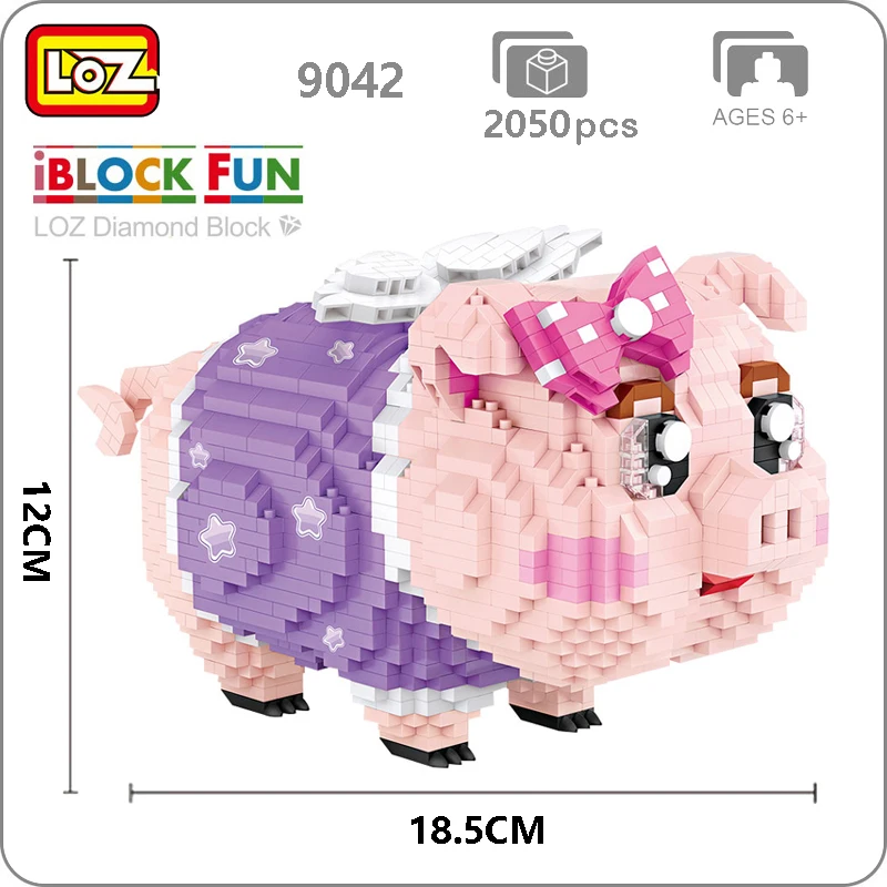 

LOZ 9042 Cartoon Pig Piggy Bank Money Box Girl Animal 3D Model DIY Nano Blocks Bricks Assembly Diamond Mini Building Toy no Box