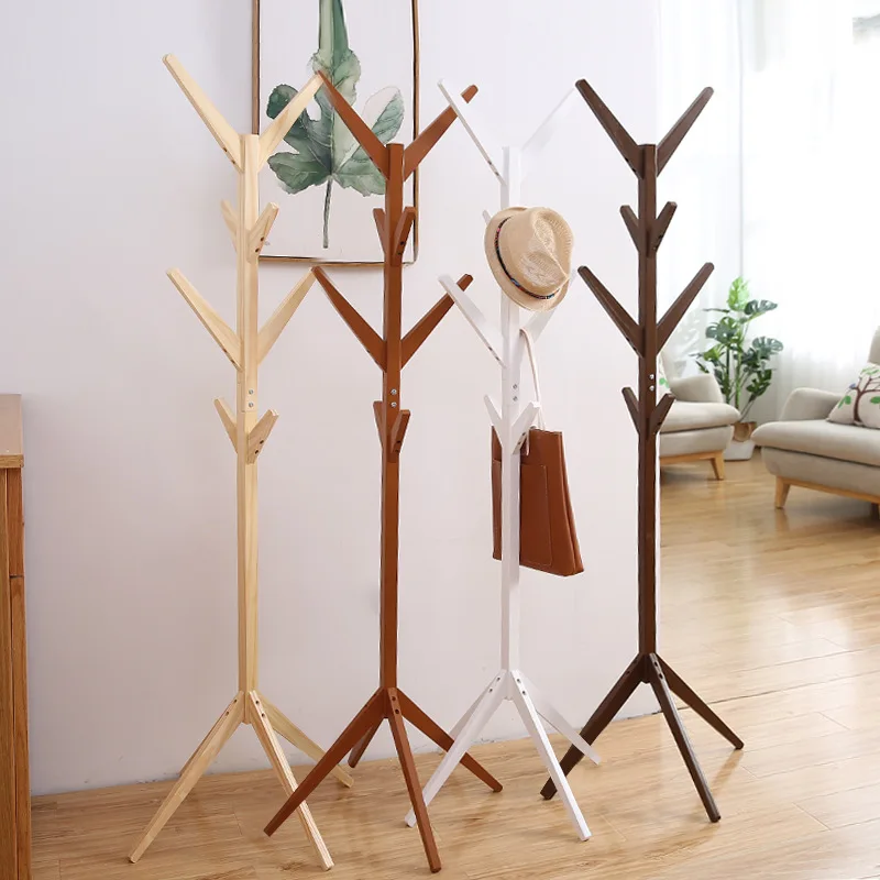 New Stand Solid wood floor coat rack Simple Assembly Triangle Base
clothes shelves hanger home storage bedroom furniture