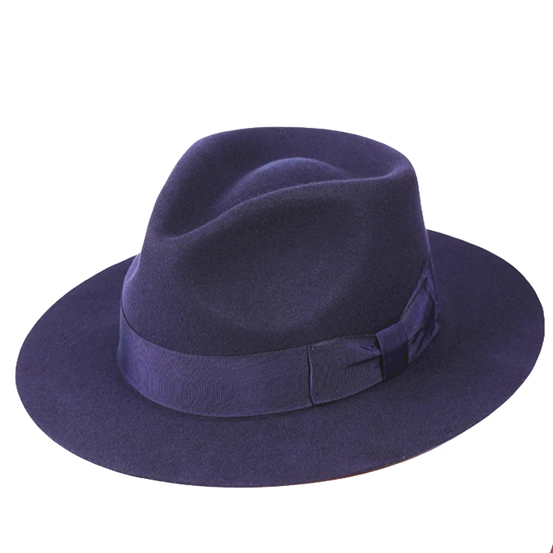 Classic Deep Blue Wool Men's Fur Felt Fedora Hat Gangsters Hipstersin