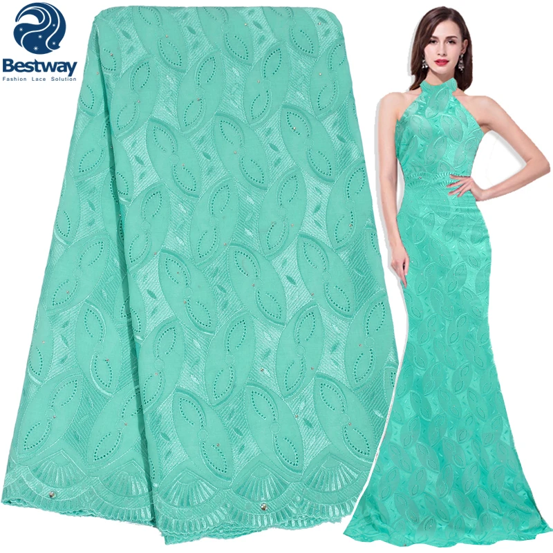 

Bestway Embroidered Cotton Swiss Voile Lace Fabric Dry Lace Material With Stones 2018 New Arrival Fabrics For Clothing SL0437