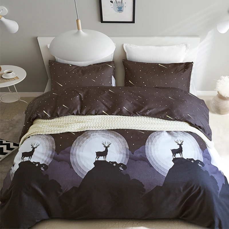 

Elk Duvet Cover Brushed Fabric Bedding Set With Pillow Cover Soft Breathable Quilt Cover Single Bedding Korean Set Bedding