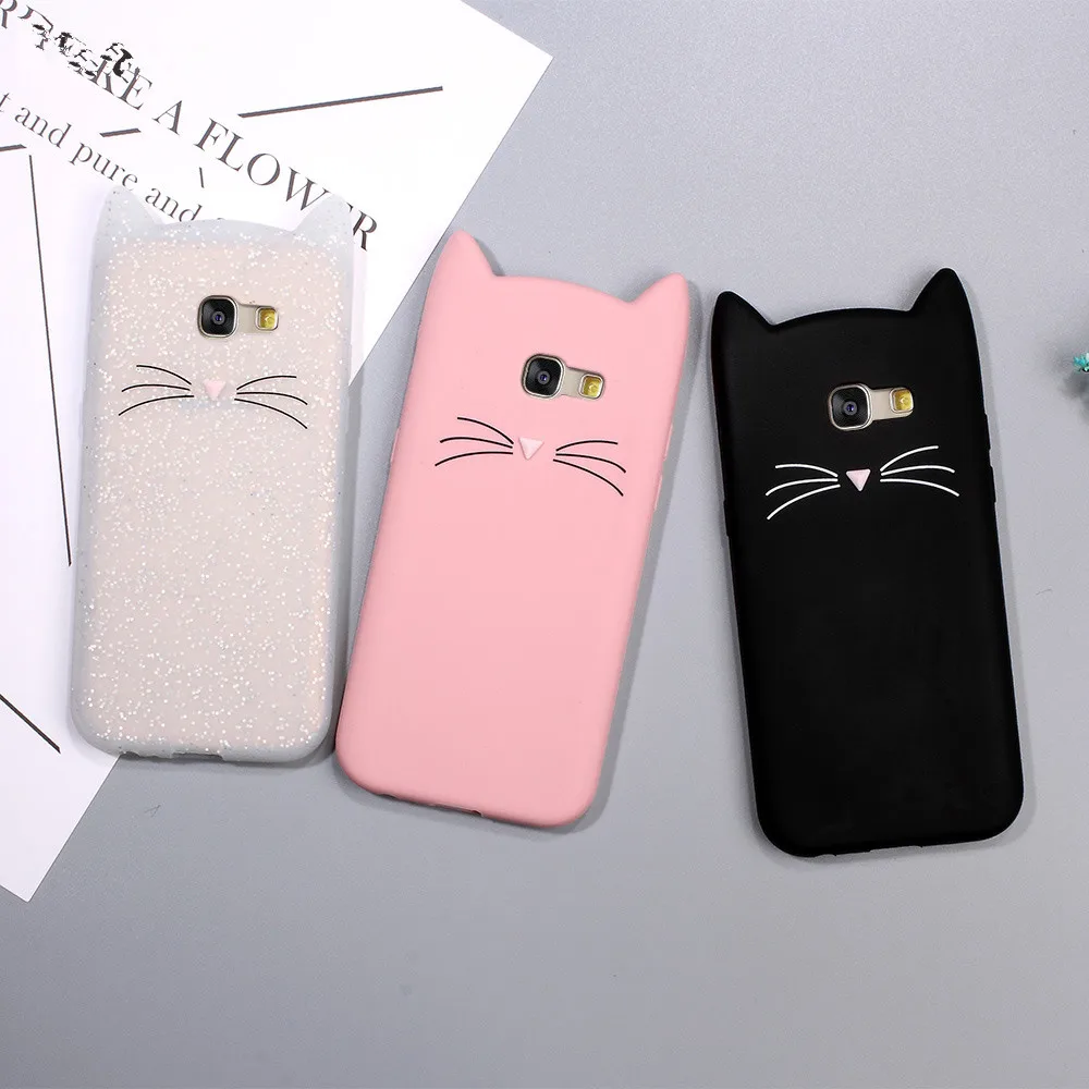 3D силиконовый чехол для samsung S9 S8 плюс Чехол S7 край S6 милый кот усы уха Note 8 5 A3 A5 A7 J7 с