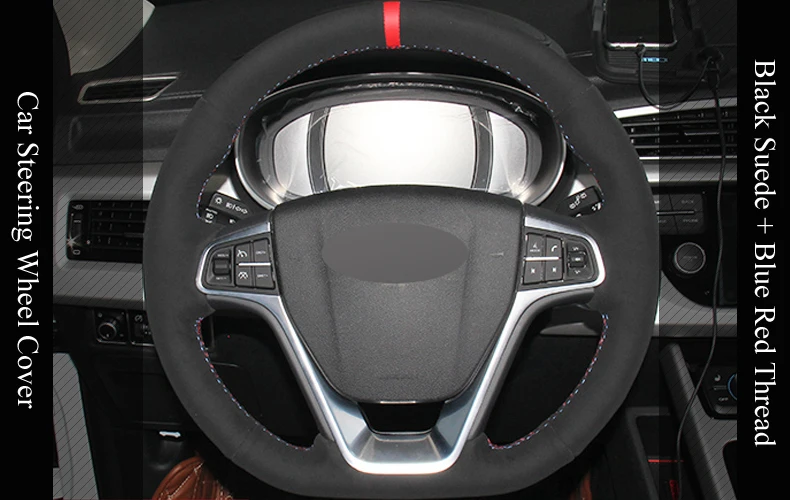 LQTENLEO черная замша DIY крышка рулевого колеса автомобиля для Geely Vision X3 S1- Emgrand X7 Sport GL GT GS- King Kong