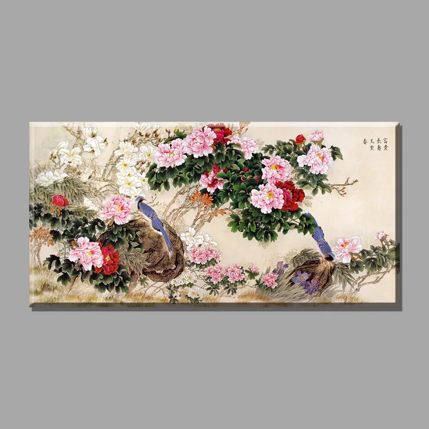 Meticulous flowers-and-birds painting peony chinese paintings pictures canvas vintage home decor paintings on the wall decorative