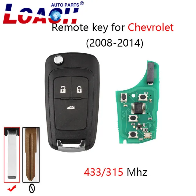 

433/315Mhz Flip Remote Key Fob For Chevrolet Malibu Cruze Aveo Spark Sail 2008-2014 key 3Buttons HU100 Blade ID46 chip