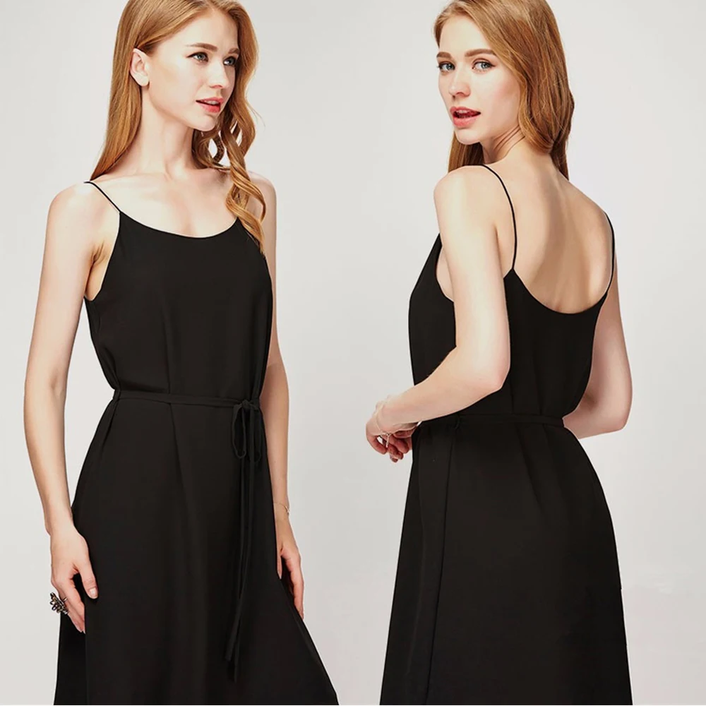 Louyebouho Women Sleeveless Slim Chiffon Dress Sexy Solid Backless Lace up Sash Party Dresses Summer Fashion Vestidos Beachwear