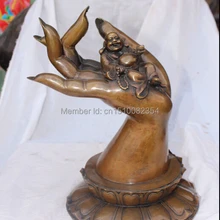 1" Китайский Бронзовый Happy Смех Майтрейя Провести Yuanbao На Лотос Будда Рук Статуя