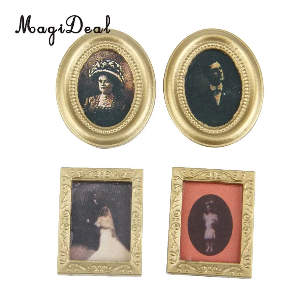4Pcs 1/12 Dollhouse Resin Miniature Frame Mural Wall Painting for Dolls House Living Room Bedroom Furniture Decor Acc Toys