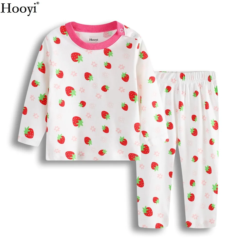 Hooyi Newest Baby Girl Home Clothes Sets Fashion Pink Cake Girls Pajamas Suit Butterfly Infant T-Shirt Trouser Sleepwear 0-2Year