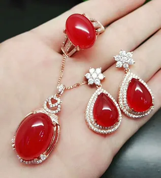 

925 silver inlaid natural chalcedony set!
