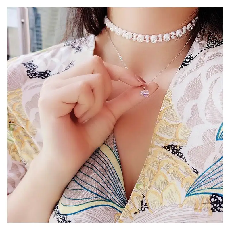 

Double Layers Rhinestone Pendant Choker Necklace Women Fashion Jewelry 2019 New Arrival White Chain Line Nacklace Bijoux Gift