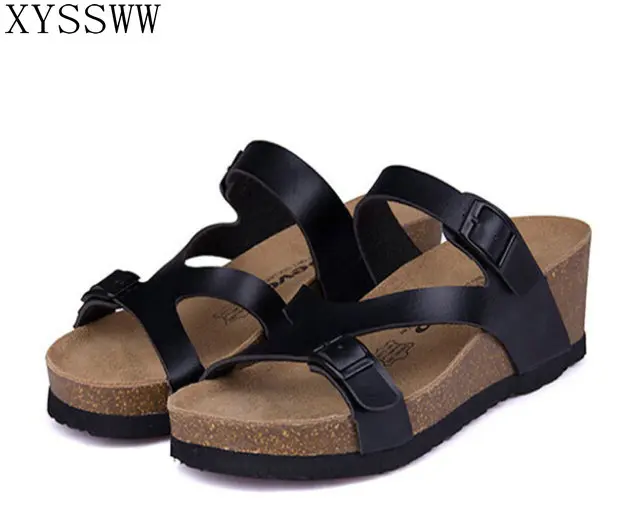 

2018 Fashion Women Sandals Flats Cork Slippers Casual Shoes Print Mixed Colors Slides Flip Flop Plus Size 35-40