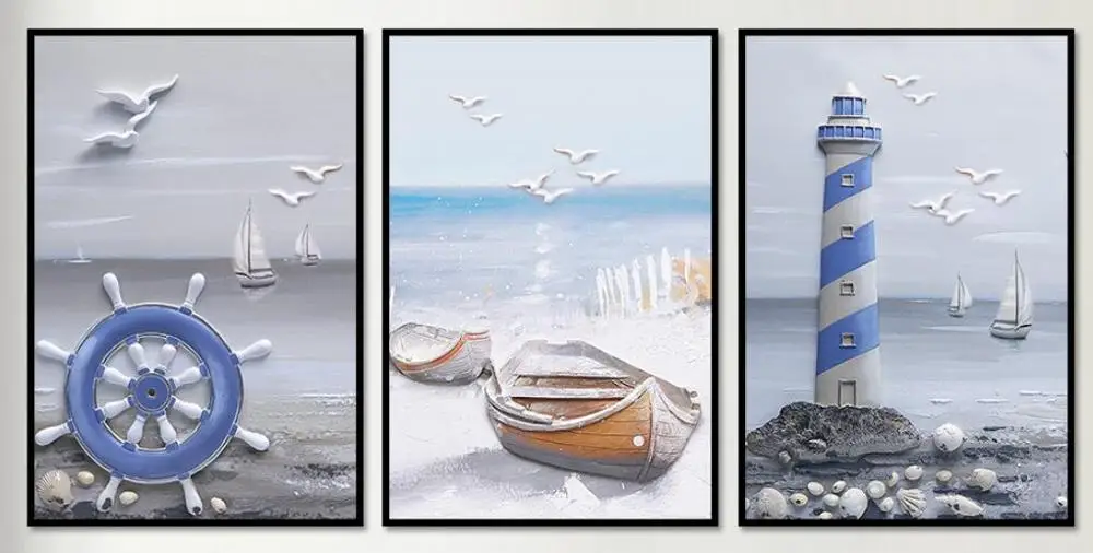 Скандинавские плакаты и принты Морской Маяк пейзаж canavs картина морской пейзаж настенные картины для украшения дома настенные художественные картины - Цвет: 3 pieces