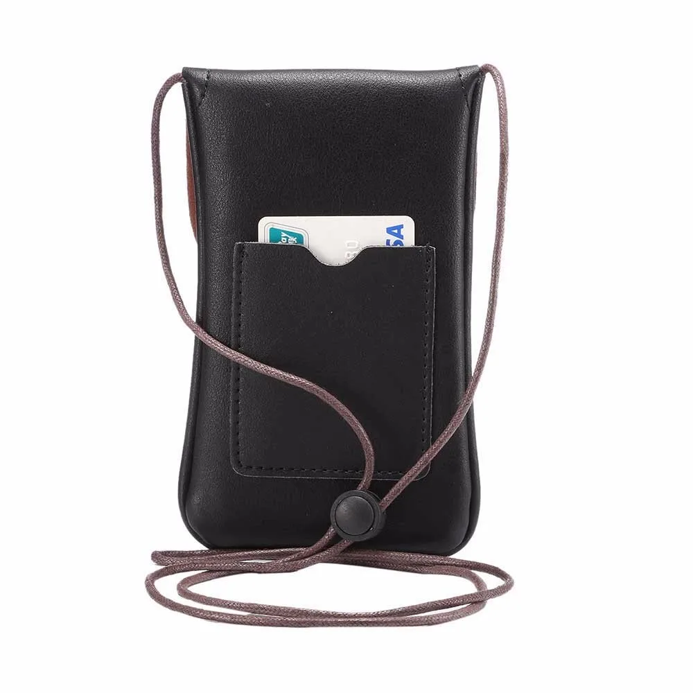Универсальная кожаная сумка для мобильного телефона, наплечный карман, кошелек, чехол, шейный ремень, подходит для модели телефона размером менее 5,7 дюймов