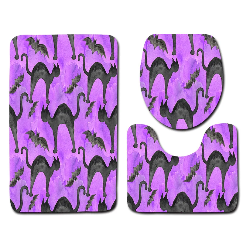 

American Style Bath Mat Sets 3pcs Halloween Theme Bathroom Rug Anti Slip Shower Mat and Toilet Mat Set