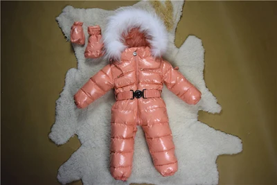 Детские зимние комбинезоны; комбинезон с капюшоном; белые куртки-пуховики для мальчиков и девочек; зимние пальто; детская одежда; утепленные комбинезоны для малышей - Цвет: Pink White