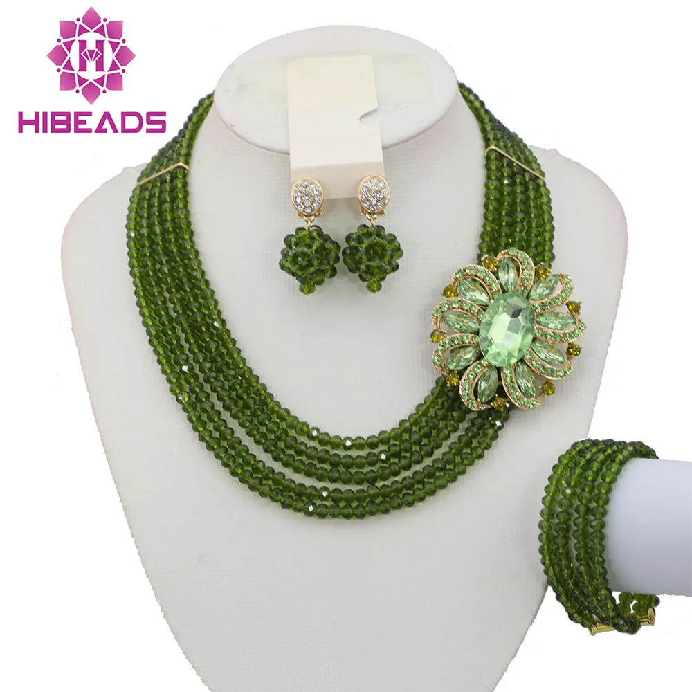 Top Quantily African Costume Necklace Set 5 Rows Crystal Beads Jewelry