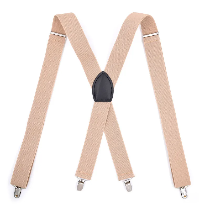 Suspenders Men Leather Alloy 4Clips Braces X back Adjustable Men