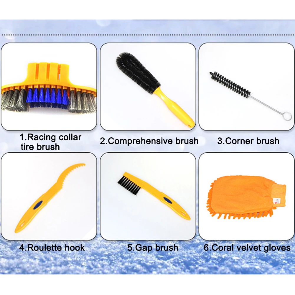 6 шт./партия очиститель цепи для велосипеда портативный набор инструментов для чистки велосипеда щетка для велосипедных шин очиститель дисков щетки для мытья