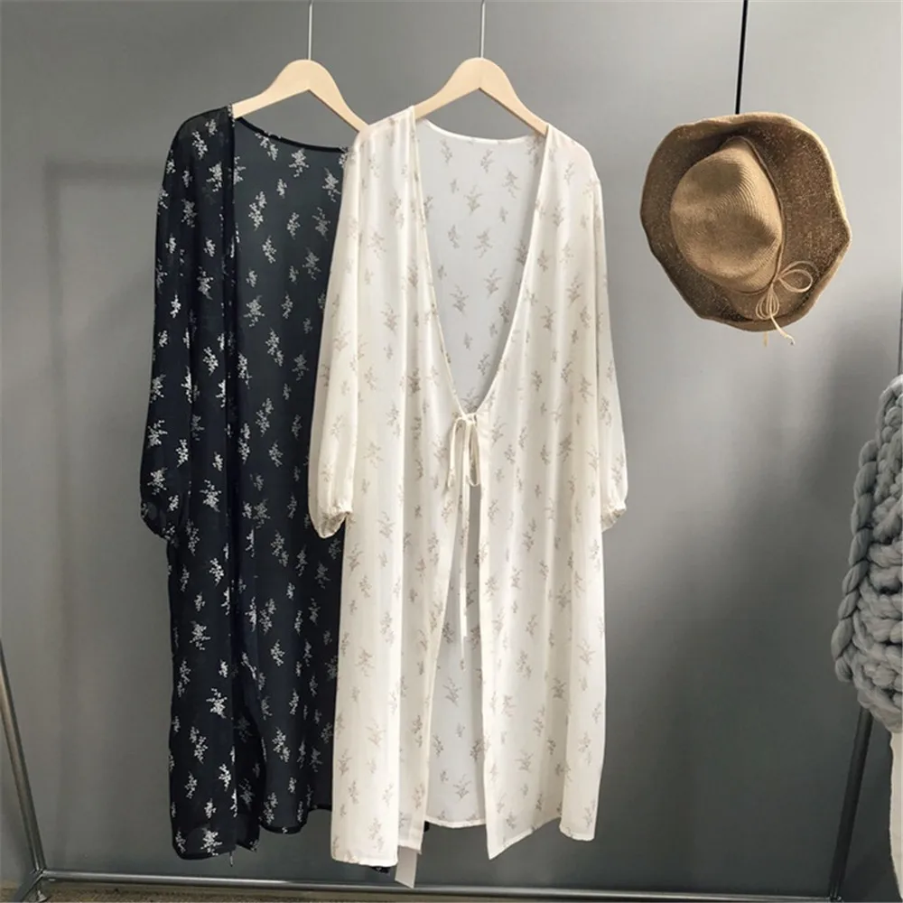  Vacation Beach Women Long Blouses Sexy Mesh Longline Kimono Sunproof Long Sleeve Beach Clothing 2018 Fashion Open Front Kimono (1)