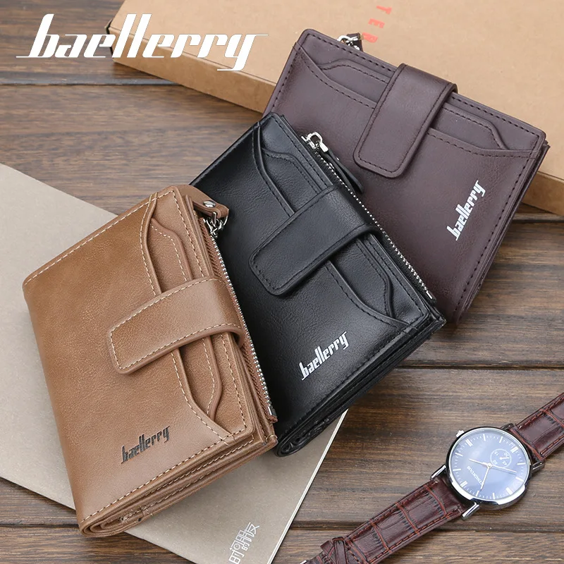 2024 Baellerry Men Wallets Fashion Short Desigh Zipper Card Holder Men Leather Purse Solid Coin Pocket High Quality Male Purse 5