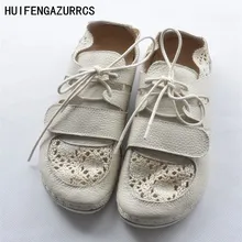 HUIFENGAZURRCS/Прелестная мягкая обувь в стиле ретро; обувь из воловьей кожи в стиле Mori girl; кружевная обувь с перфорацией; обувь на мягкой подошве с большим носком; 2 цвета