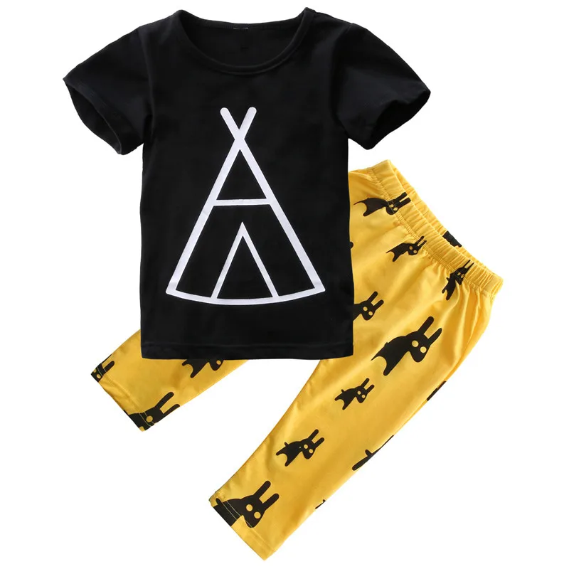 

Summer Newborn Toddler Infant Kids Baby Boy Clothes Print T-shirt Tops Animal Long Pants Casual Outfits 2pcs Set