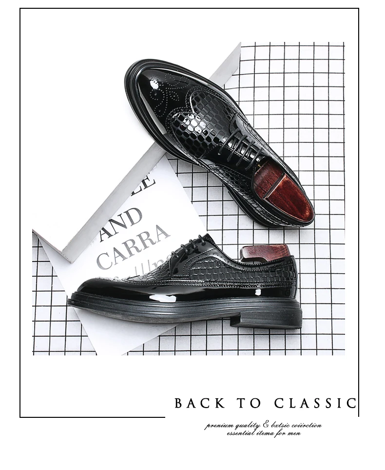 Мужская обувь с перфорацией типа «броги» на плоской подошве с узором «крокодиловая кожа»; повседневные мужские оксфорды в британском стиле; черные модные брендовые модельные туфли на плоской подошве для мужчин