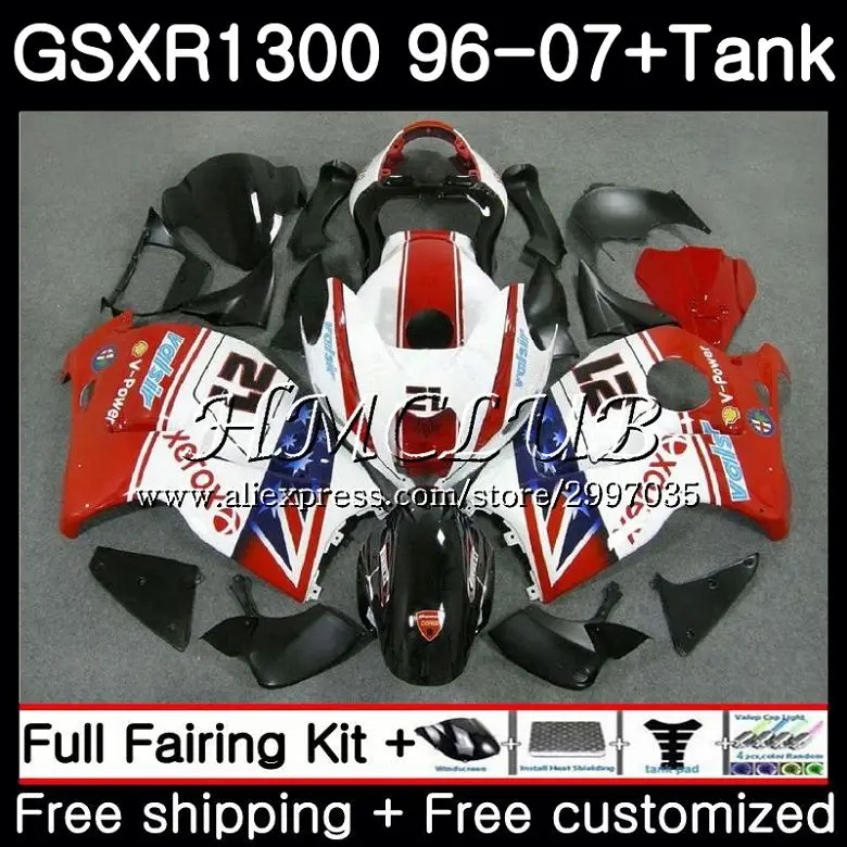 Комплект для SUZUKI Hayabusa GSXR-1300 2002 2003 2004 2005 2006 2007 39HC. 21 GSXR 1300 Красный Белый GSXR1300 96 02 03 04 05 07 обтекатель