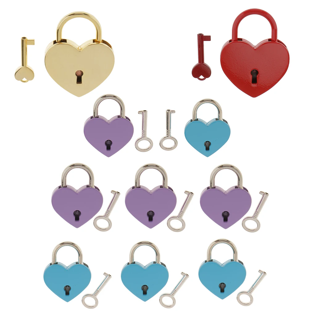 Classic Heart Padlock Jewelry Boxes Lock Set Padlock for Lovers Purple M