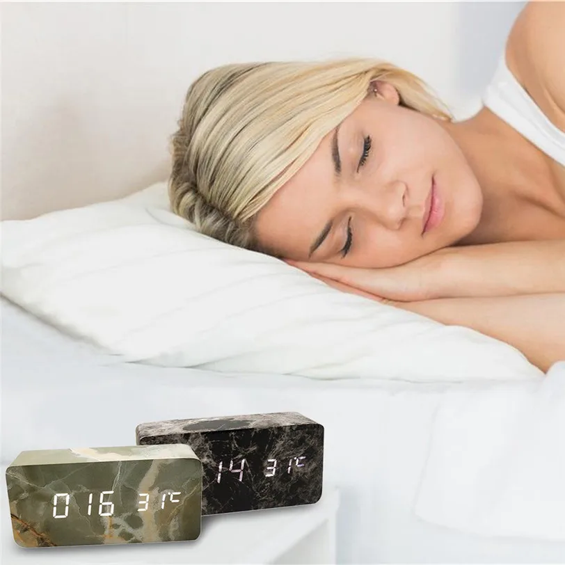 

LED Alarm Clock Digital Snooze Table Clock Wake Up Light Electronic Large Time Temperature Display Home Decoration Clock 9J18