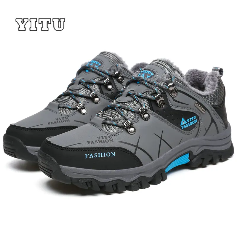 YITU размера плюс 39~ 47 Мужская Уличная походная обувь зимняя брендовая противоскользящая обувь для альпинизма Мужская меховая теплая Уличная обувь