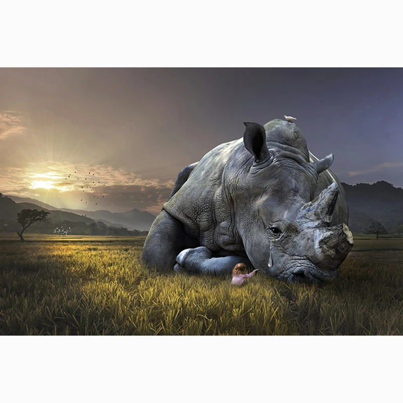 

5D DIY Full Square Diamond Painting Cross Stitch "Rhino Tears" 3D Diamond Embroidery Rhinestone Mosaic Home Decor Gift