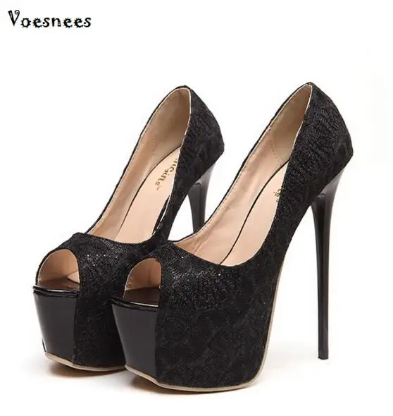 Классические женские туфли-лодочки; обувь на платформе; женские пикантные летние свадебные туфли с открытым носком на очень высоком каблуке 16 см; модельная обувь для ночного клуба; обувь для подиума