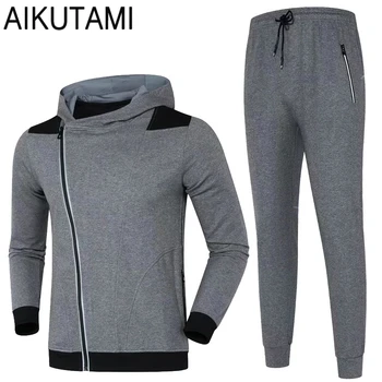

AIKUTAMI Winter Sport Suit Men Jogging Suits Cardigan Zipper Hooded Running Jacket and Pants Set Sport Clothes Men Gym Tracksuit