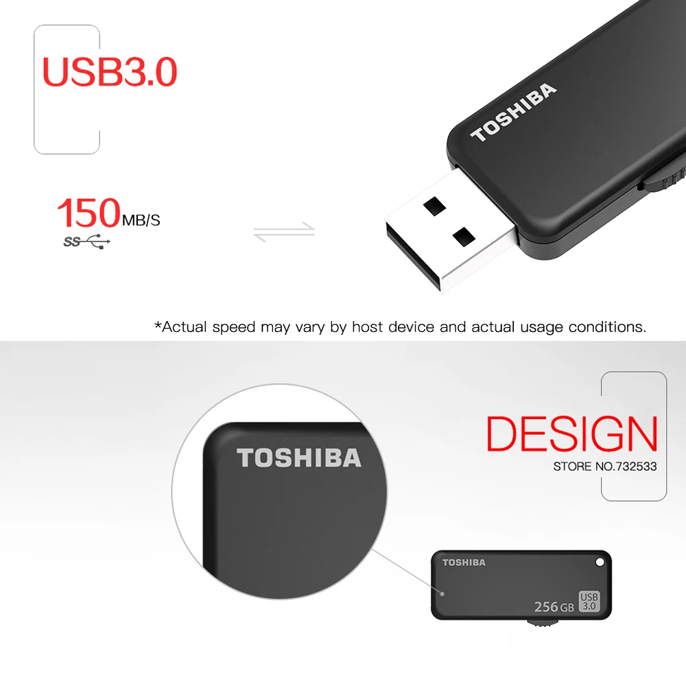 TOSHIBA 32GB 64GB USB 3.0 U Disk U365 150MB/s USB Flash Drive Slide Design High Speed Flash Disk for Laptop/Car/Desktop