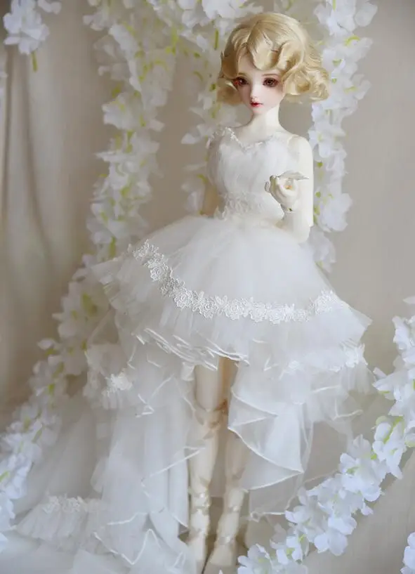 Новое Классическое белое кружевное свадебное платье со шлейфом 1/3 1/4 BJD Кукла SD MSD одежда