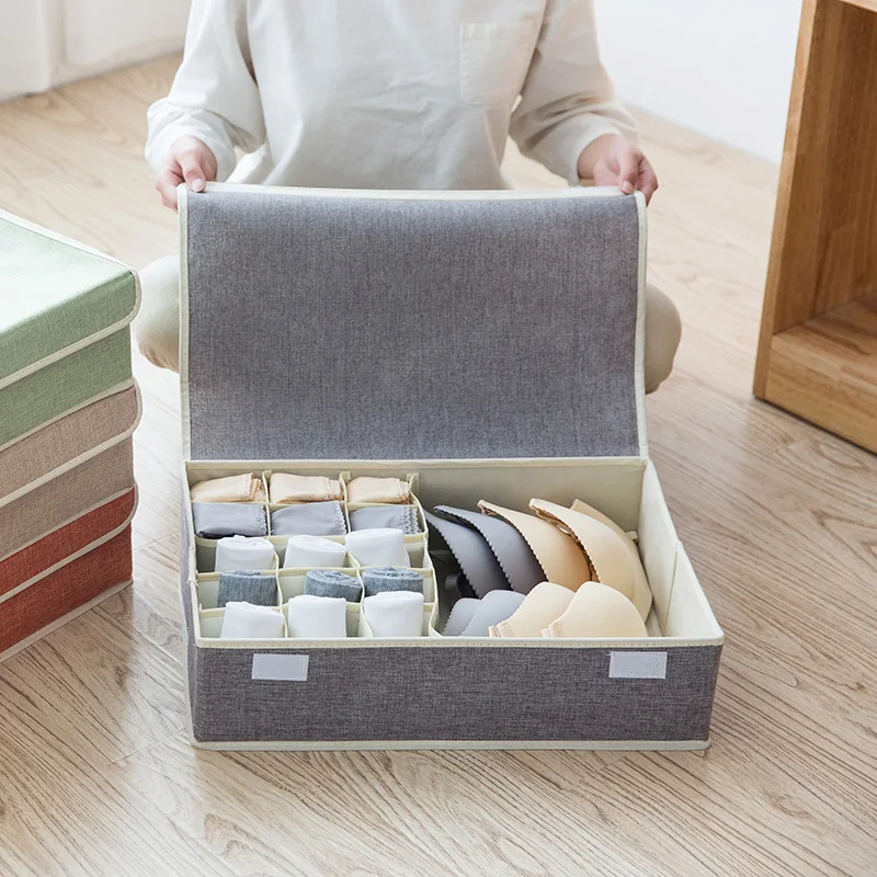 

16 Lattice Cotton Linen Underwear Storage Box Sock Underpants Finishing Boxes Folding Sand Stratified Bra Receiving Box Scatole