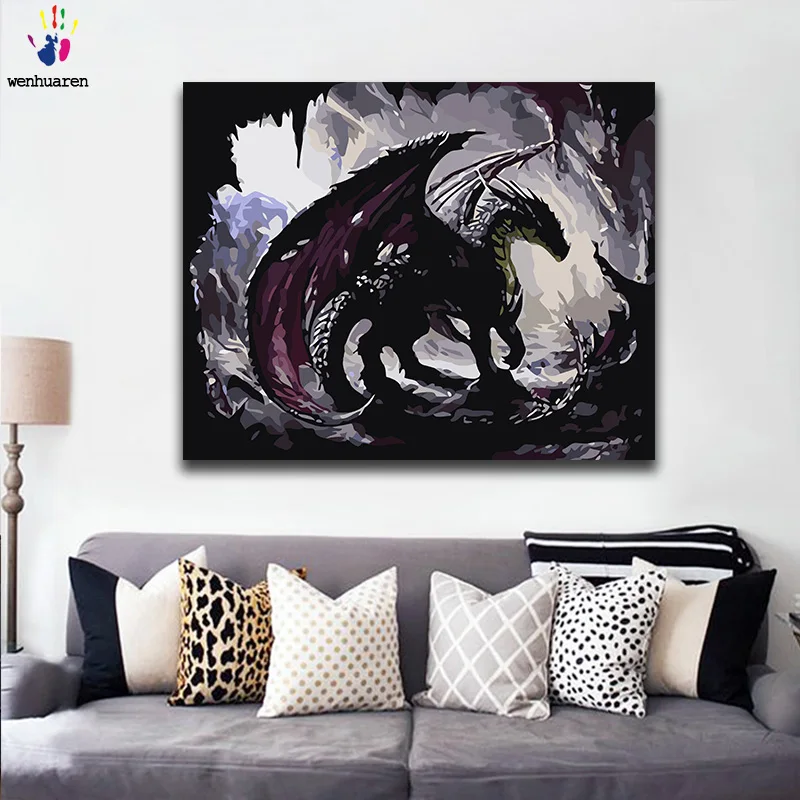 Diy краски по номерам картина картины по номерам с комплектами Крылатый Дракон летающий дракон гостиная декоративные подвесные картины
