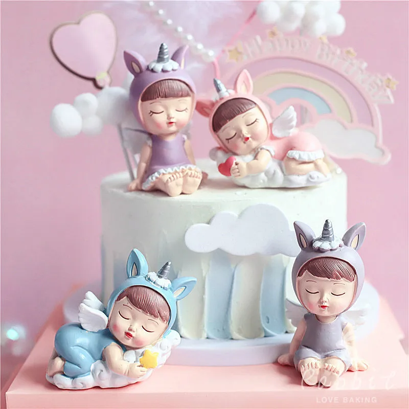 Sitting Blue Pink Boy Girl Decoration Unicorn Happy Birthday Children Cake Toppers for Wedding Party Supplies Baking Sweet Gifts