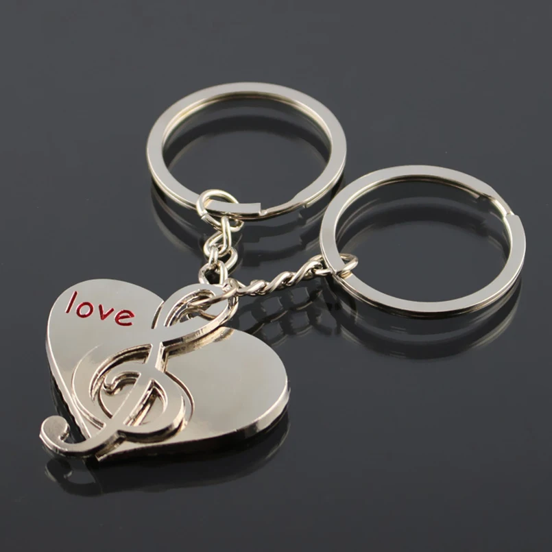 

Lover's Key Chains Heart Shape Musical Note Love Ring Holder Silver Plated Pendant Car Key Protector Ornament SP0328