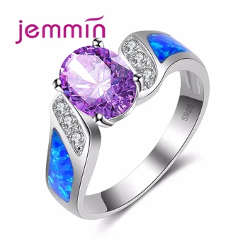 

Jammin New Arrivels Purple Crystal Jewelry Irregular Six White Glass Rhinestone S925 Sterling Sliver Ring with Blue Opal Colour