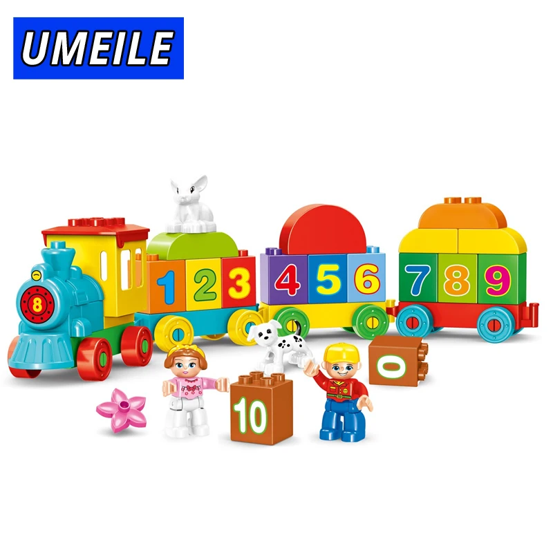 

UMEILE 68PCS Building Block City Number Figure Girl Animal Boy Train Model Educational Baby Toys Compatible with brick