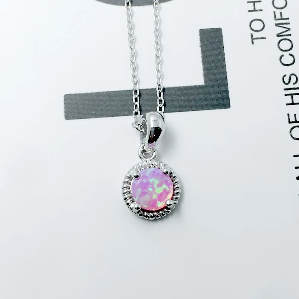 Round Shape Opal Stone Pendant Necklace Classic 925 Sterling Silver Necklace & Pendants Best Gift For Women (JewelOra NE102687 )
